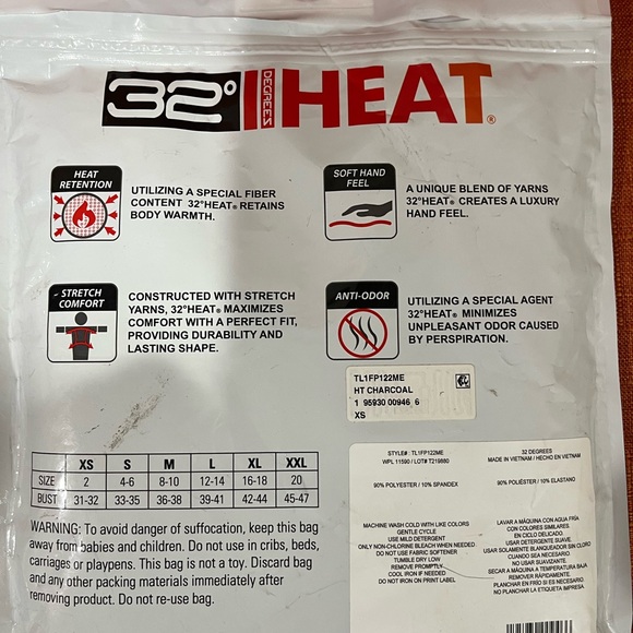 32 Degrees Charcoal Heat Retention Bodysuit NWT - Picture 2 of 3